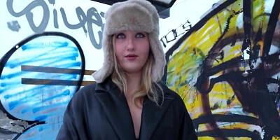 French blondie with blue eyes takes the money and fucks