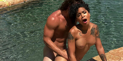 Summer day interracial sex with young black slut Honey Gold