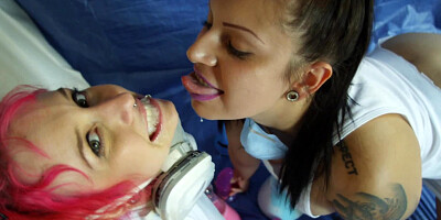 Redhead and brunette in the unrepeatable fetish lesbian video