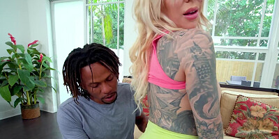 Busty MILF Karma RX blows a hung black man Jay Bangher