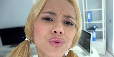 Blonde Latina birthday girl tests new camera filming solo video