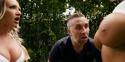 August Taylor and Cali Carter play with porn soccer with Keiran Lee