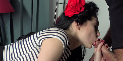 A sexy small breasted minx is penetrated in the kitchen well