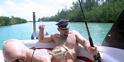Chubby blonde babe is enjoying the dick of the captain