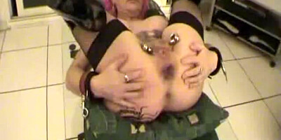 Double fisting her destroyed ass and pussy