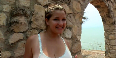 Curvy blonde named Rose masturbating on a sunny day