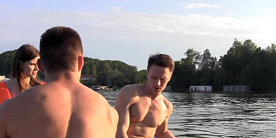 Skinny girl gets nailed in the boat in a MMF threesome