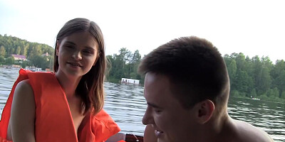 Skinny girl gets nailed in the boat in a MMF threesome