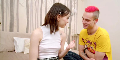 Petite girl Karolina Geiman is being fucked in face and pussy