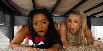 Interracial treesome with one ebony and two white chicks