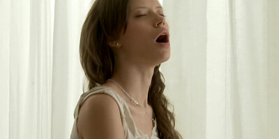 Love closes eyes because she feels shy when guy sneaks into her