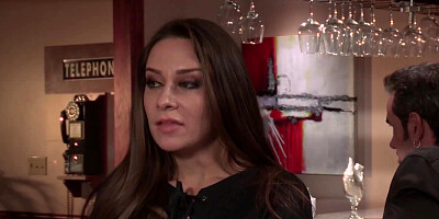 A bimbo with small tits is fucked deeply in her pussy on bed