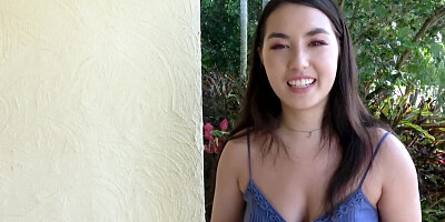 Pretty brunette Mina Moon sucks a dick on the street