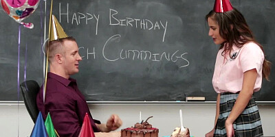 Horny coach with a big dick gets a tight pussy for his birthday