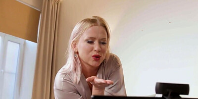 Blonde cougar is getting it going with a skinny man