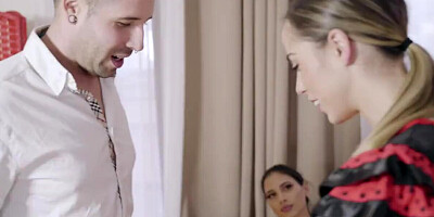Dancing lesson ends with besties and guy in group sex