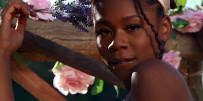 Ebony teen licks ice-cream and masturbates in the village