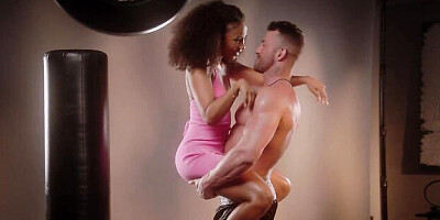 Awesome ebony brunette Olivia Jay fucked by white hard dick