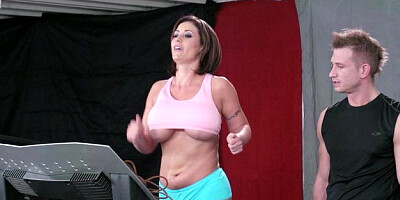 Big Tits in Sport - Eva Notty wearing socks ballet in the gym