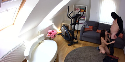 Perky brunette babe gets banged by a robber