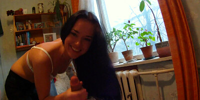 Brunette teen loves humping and allows man to film it