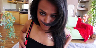 Sultry brunette copulates with boyfriend in various poses