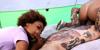 Tattooed stallion is shagging Gia Derza and Demi Sutra