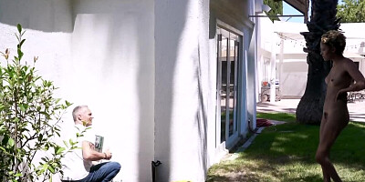 Muscular electrician fucks the Latina nudist in the bedroom