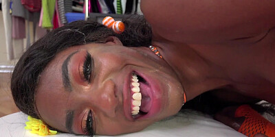 Black girl with alluring features lifted ass up to be humped