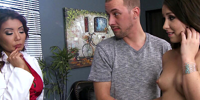Doctor assists teen lovers during their copulation in her office