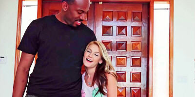 Tiny blonde is with a large black dude