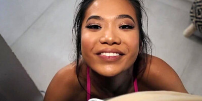 Perv apologizes to the Asian girl giving her cock for sucking