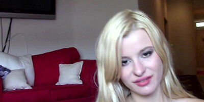 The blonde with perky nipples is going crazy handling a large dick