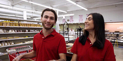 Aubry Babcock fucks in the store and gets a big facial