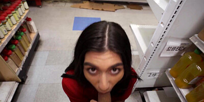 Aubry Babcock fucks in the store and gets a big facial