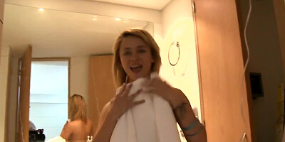 Petite blonde lady named Tatiana sucking a mean pecker in POV
