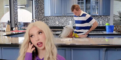 Blonde involved into sex with BF and her experienced landlady