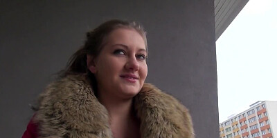 Camera crew offers this lovely girl some money for a quick blowjob