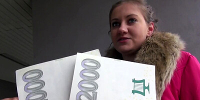 Camera crew offers this lovely girl some money for a quick blowjob