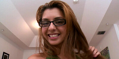 Woman with large puffy nipples and glasses is getting licked