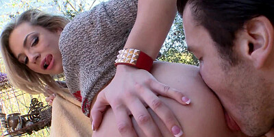 Raunchy blondie in a sexy sweater wants some hot anal banging