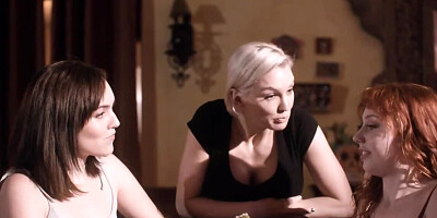 Redhead helps hot stepmom lure bestie into lesbian threesome