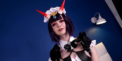 Naughty maid in sexy outfit analyzed by excited partner