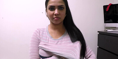 Curvy raven haired Latina bitch sucks a big meat pole so well