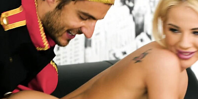 Desire to have sex with bellboy fills small-tittied blonde