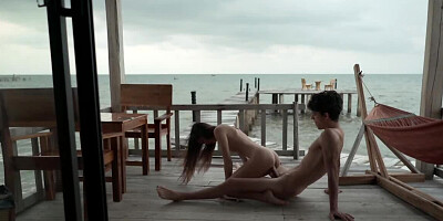 Guy succeeds tempting oriental teen into making it on pier