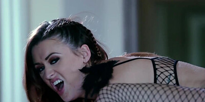 Crazy lesbians in sexy fishnets and high heels fuck hard