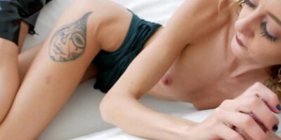 Skinny babe helps stepbrother make his first grownup movie