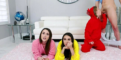 Lucky youngster manages to fuck stepsister and her besties
