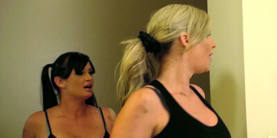 Two women are in the shower with a man, doing a hot threesome